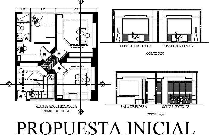 Plan and section medical clinic plan detail dwg file