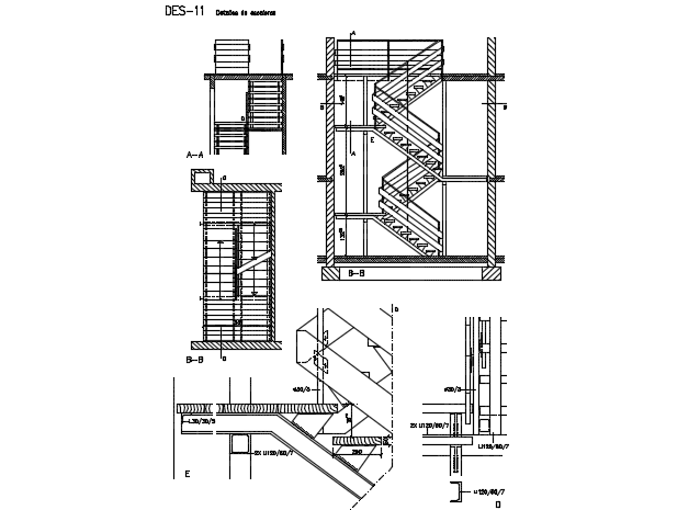 Plan and section stair detail dwg file
