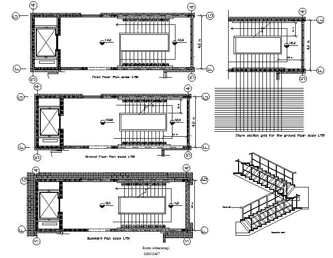 Plan and section stair detail dwg file