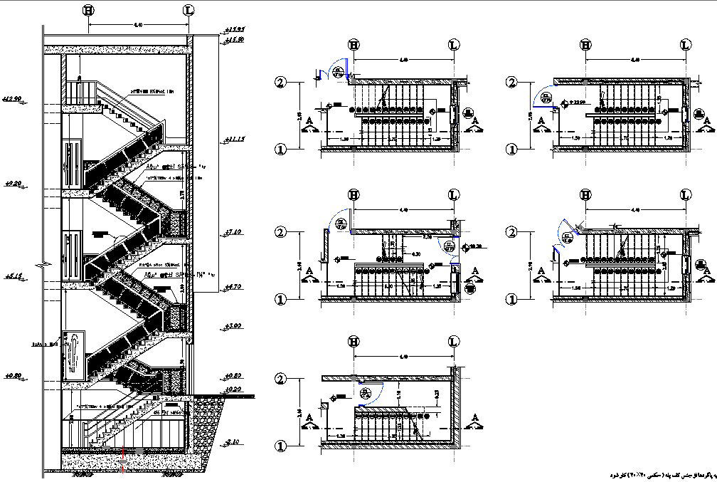 Plan and section stair plan detail dwg file