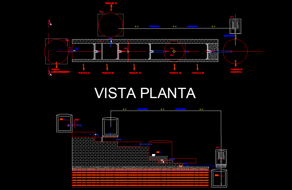 Plan and section waste water treatment plant dwg file