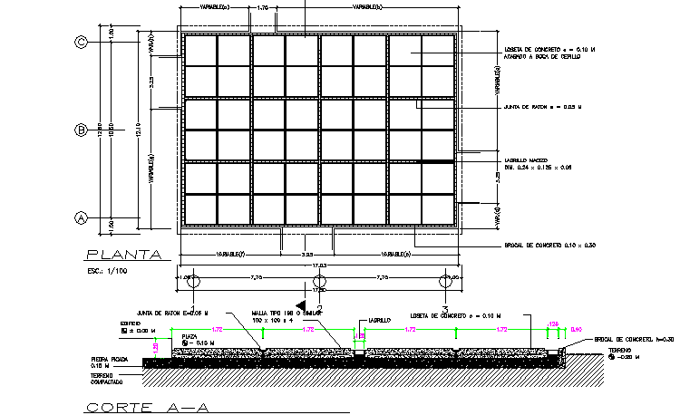 Plan and section working plan detail dwg file