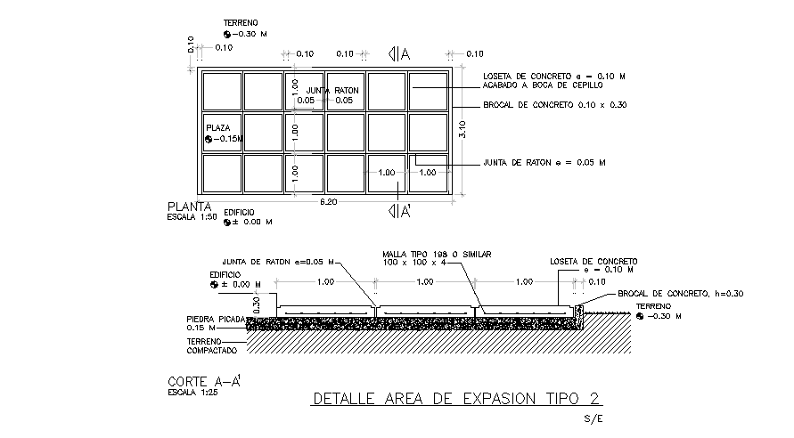 Plan and section working plan detail dwg file