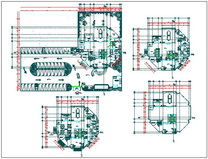 Plan for corporate building with interior view dwg file