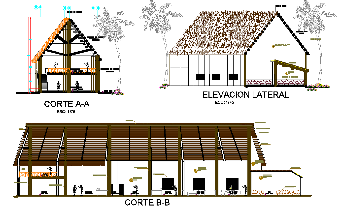 Plan of an ecological resort detail dwg file,