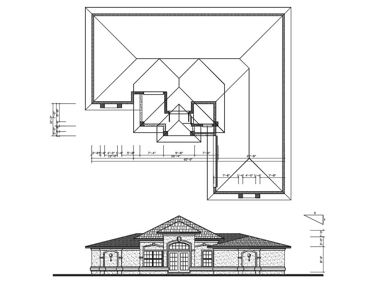 Plan of building with elevation in dwg file