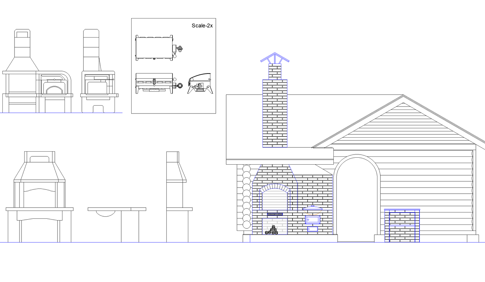 Plan of detailed barbecue detail dwg file.