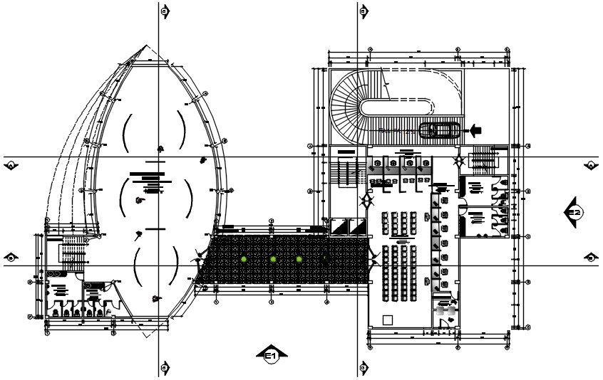 Plan of financial center with detail dimension in dwg file 