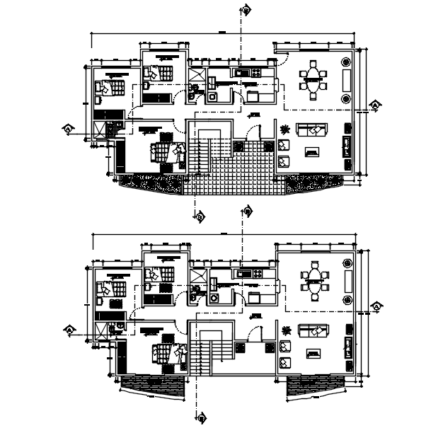 Plan of house design with furniture details in autocad