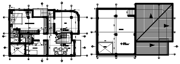 Plan of house with roof plan details t in dwg file