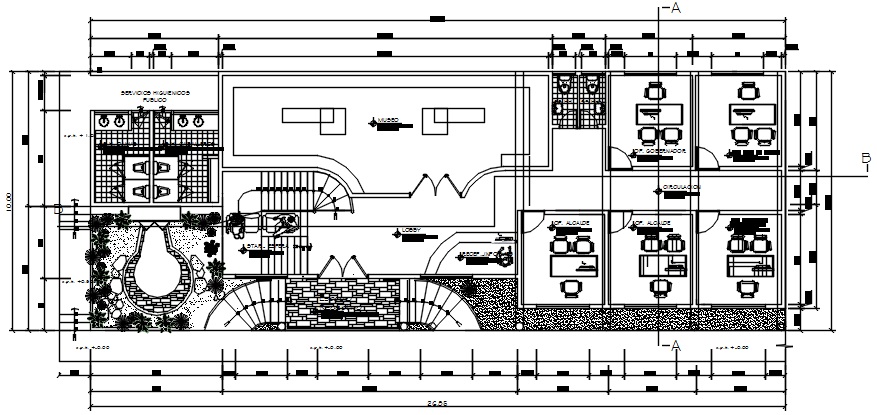 Plan of office with detail dimension in AutoCAD