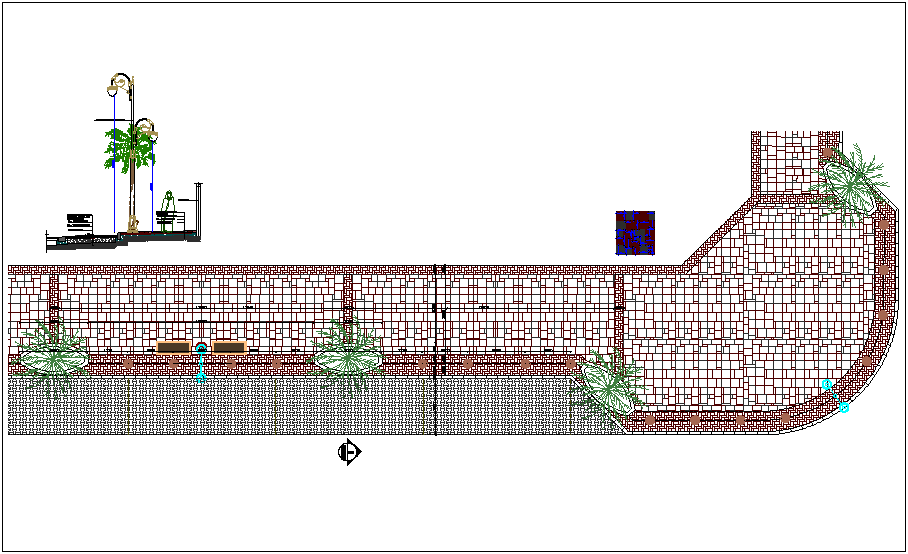 Plan of paving detail and tiles view dwg file