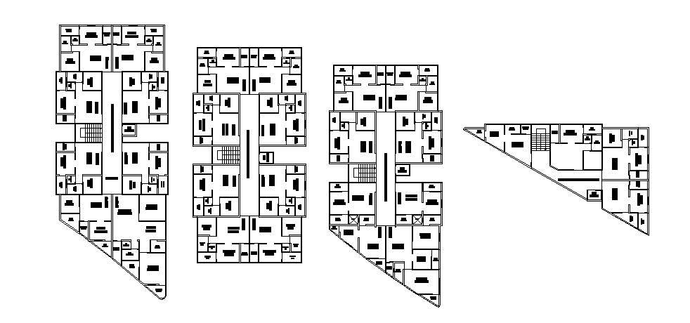 Plan of residential flats with detail dimension in dwg file