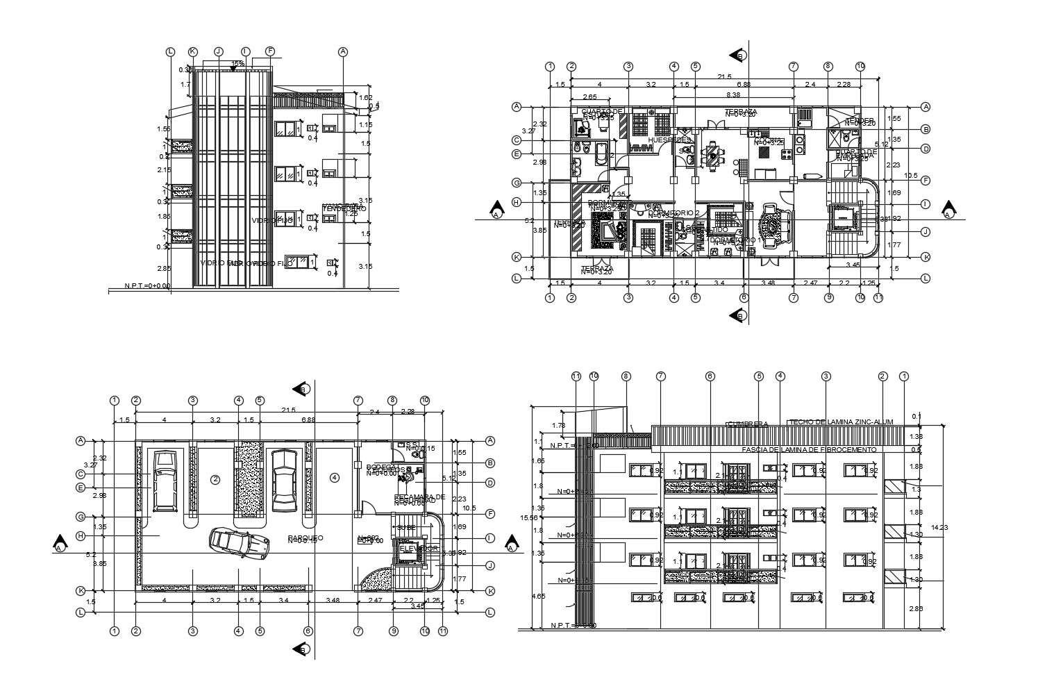 Residential building elevation  in DWG file