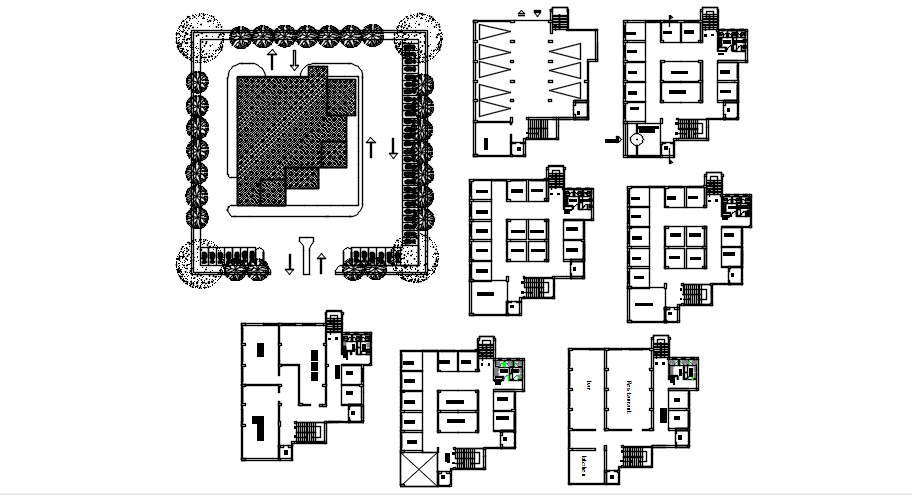 Plan of shopping complex building with detail dimension in autocad
