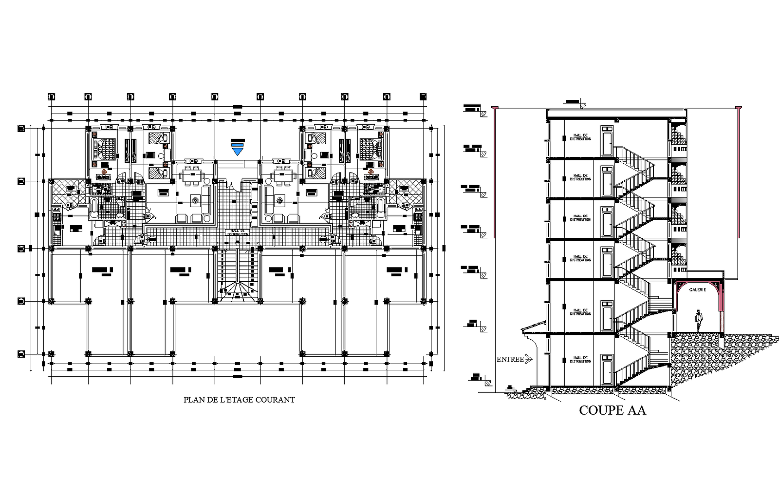 Plan of the apartment tower plan detail dwg file.