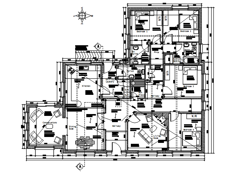 Plan of the bungalow with detail dimension in dwg file 