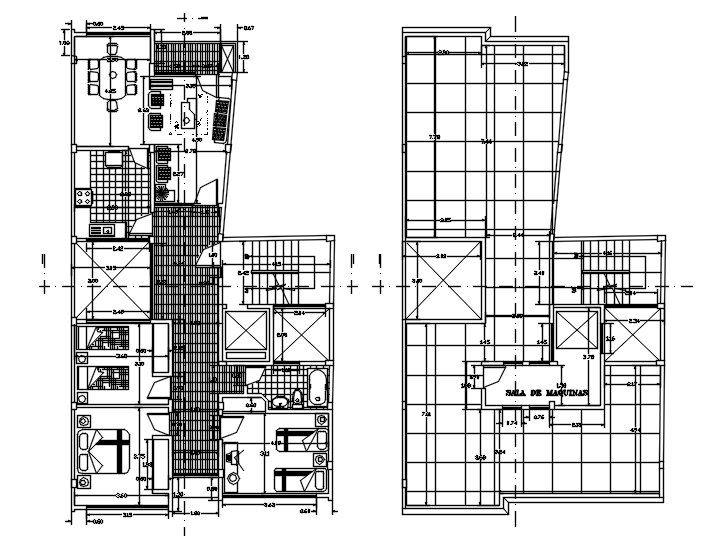 Plan of the hotel with detail dimension in autocad