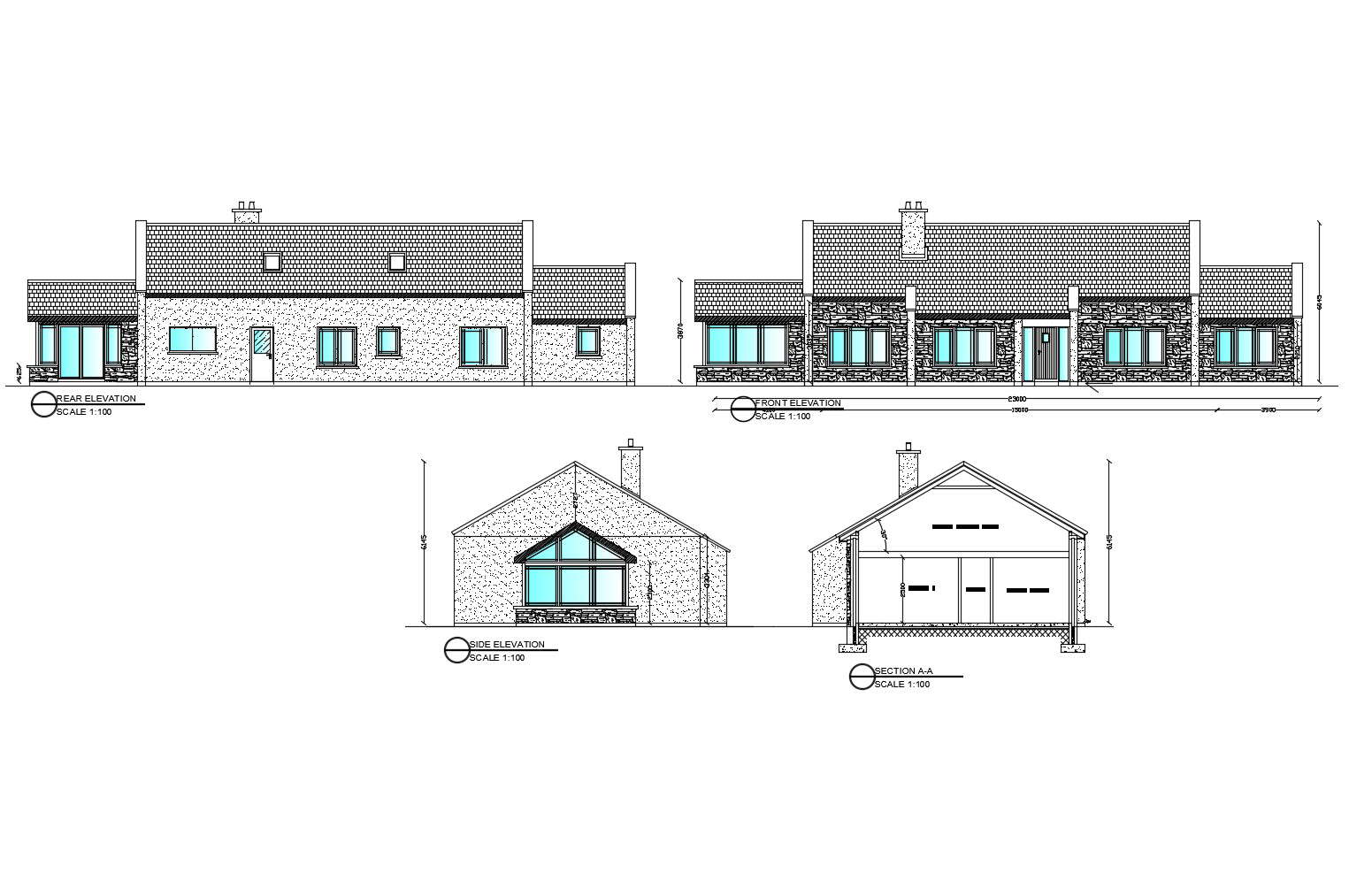 Plan of the house with elevation in dwg file 