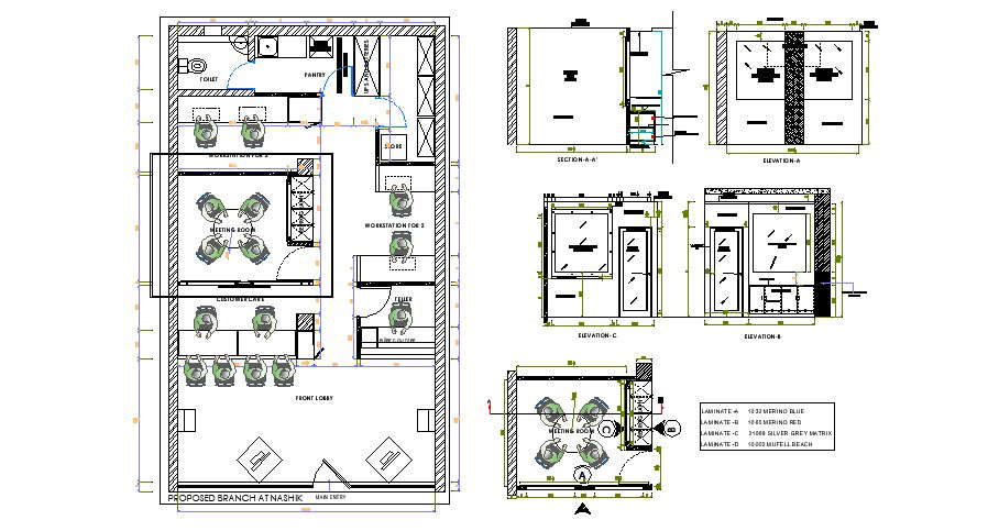 Meeting Room Plan Elevation Section In DWG file
