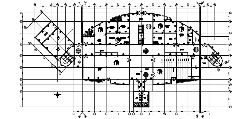 Plan of the office building with detail dimension in dwg file 