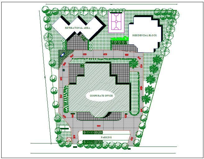 Plan view of corporate building detail dwg file
