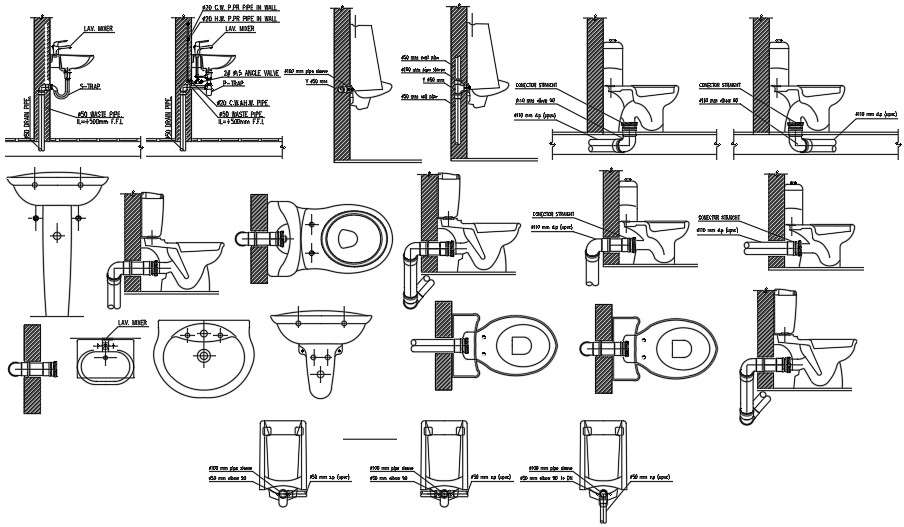 Plan and elevation of sanitary ware.