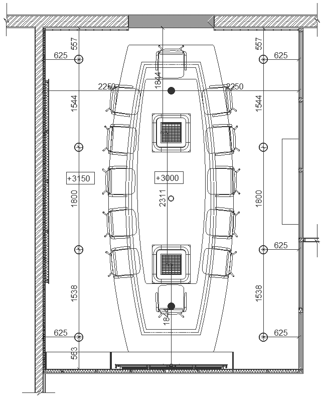 Plan for conference room with furniture details and electrical layout dwg autocad drawing .