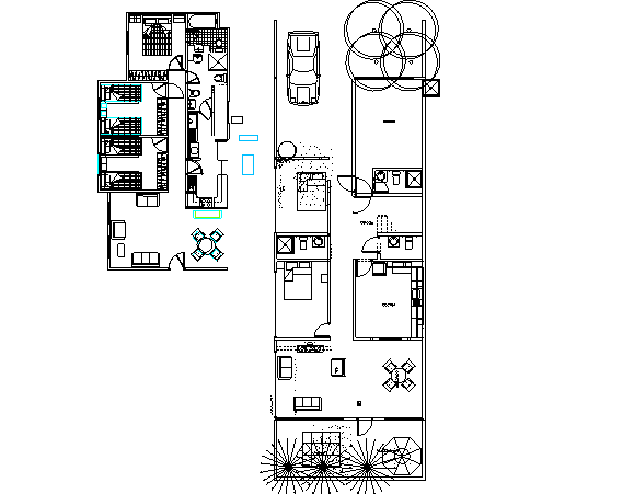 Planning house three bed rooms plan detail dwg file