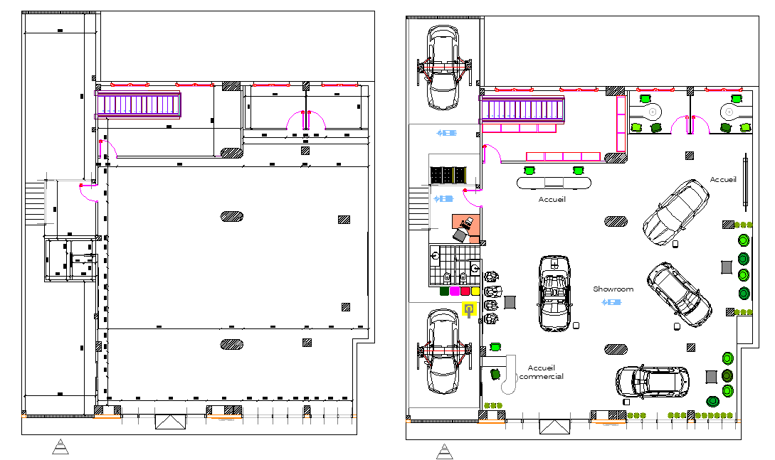 Planning show room Renault detail dwg file