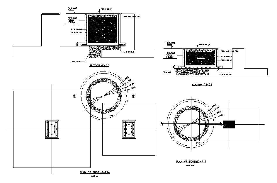 Plan of circular footing and section details of Centrifugal station pump & auxiliary foundation details are given in this Autocad DWG drawing file. Download the 2D Autocad DWG drawing file. 