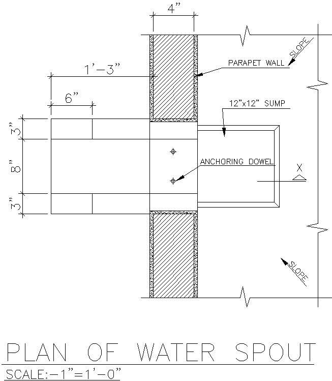 Plan of water spout in AutoCAD, dwg file.