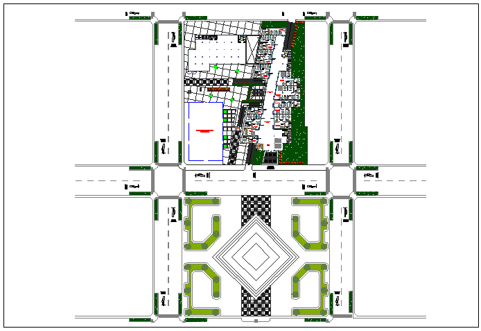 Plantation and car parking, office layout dwg file