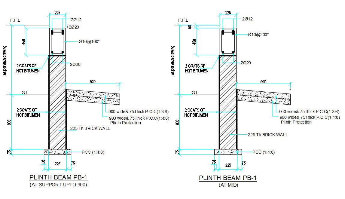 Plinth Beam Section Drawing Free Download DWG File