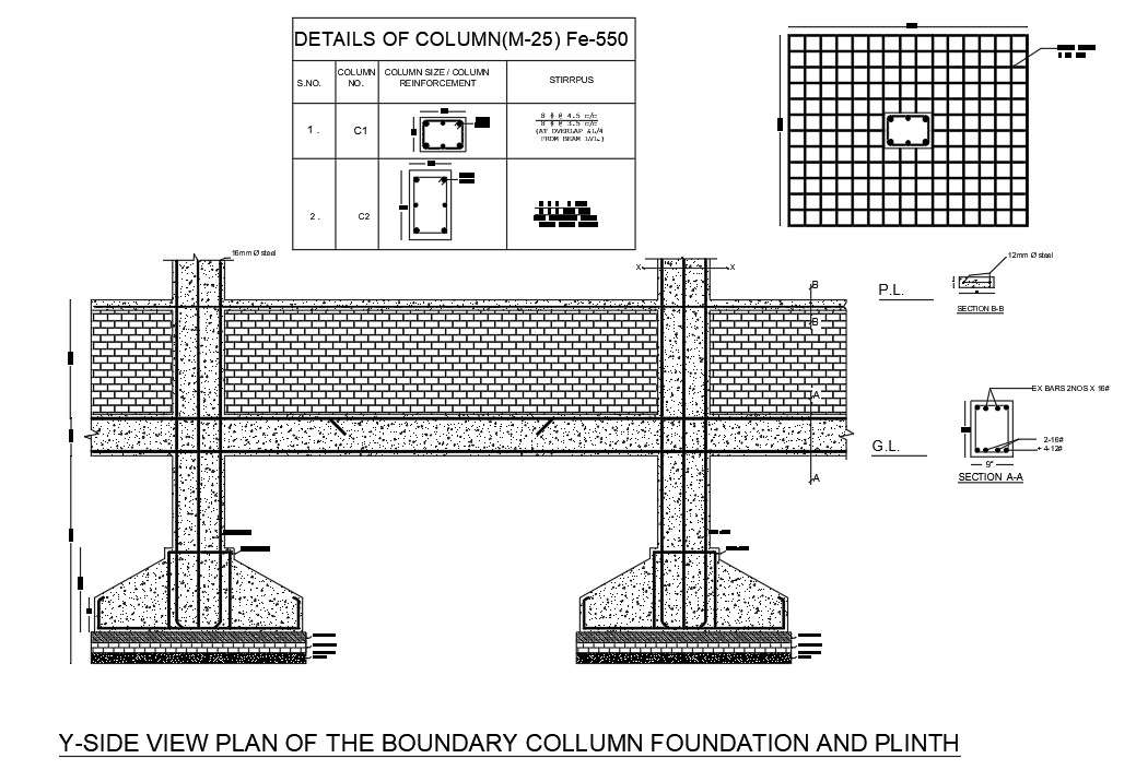 Plinth Level Column Foundation CAD Drawing