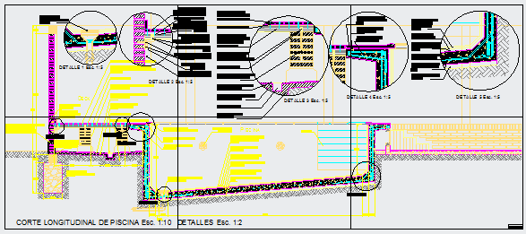 Pool in armed concrete section design drawing