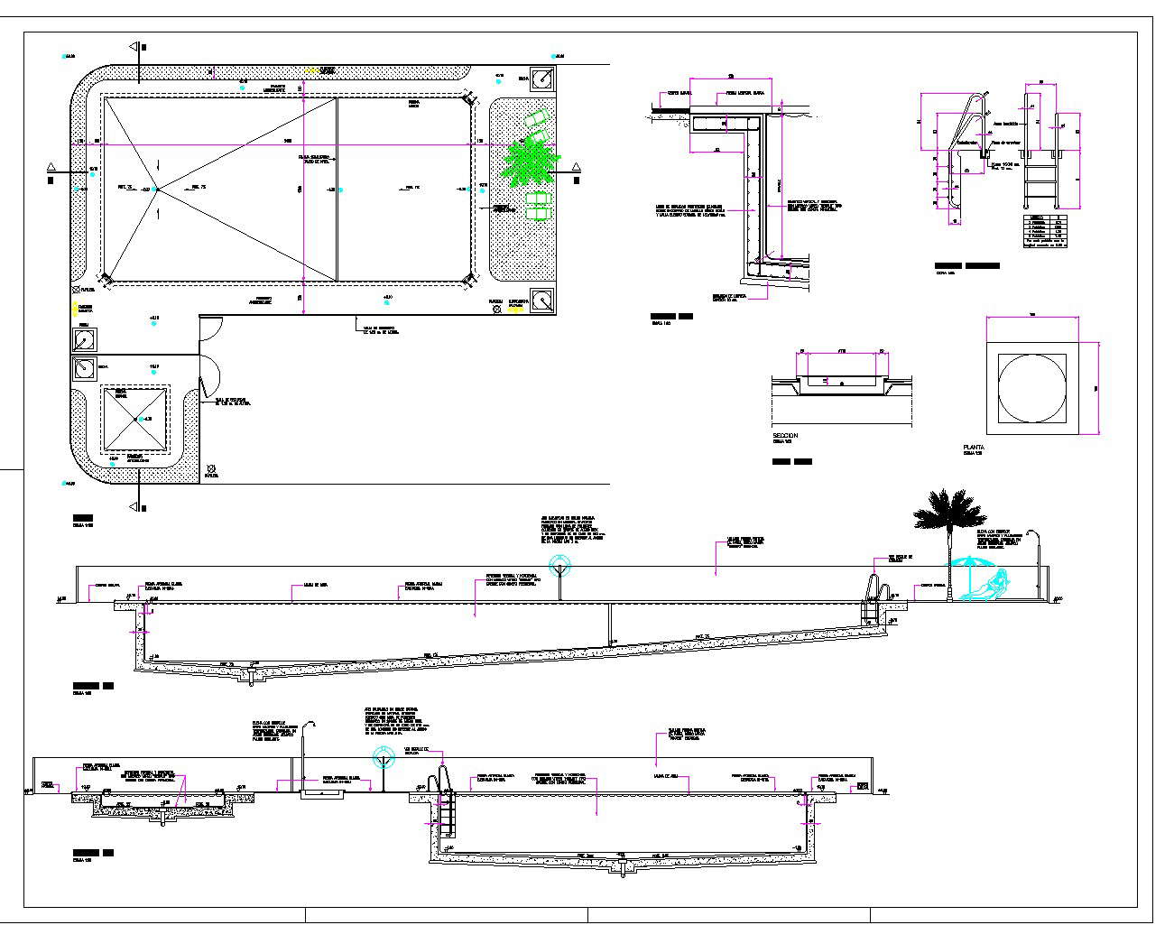 Pool plan, elevation and section layout file