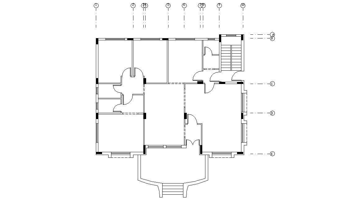 Porch House Floor Plan With Column Layout Drawing DWG