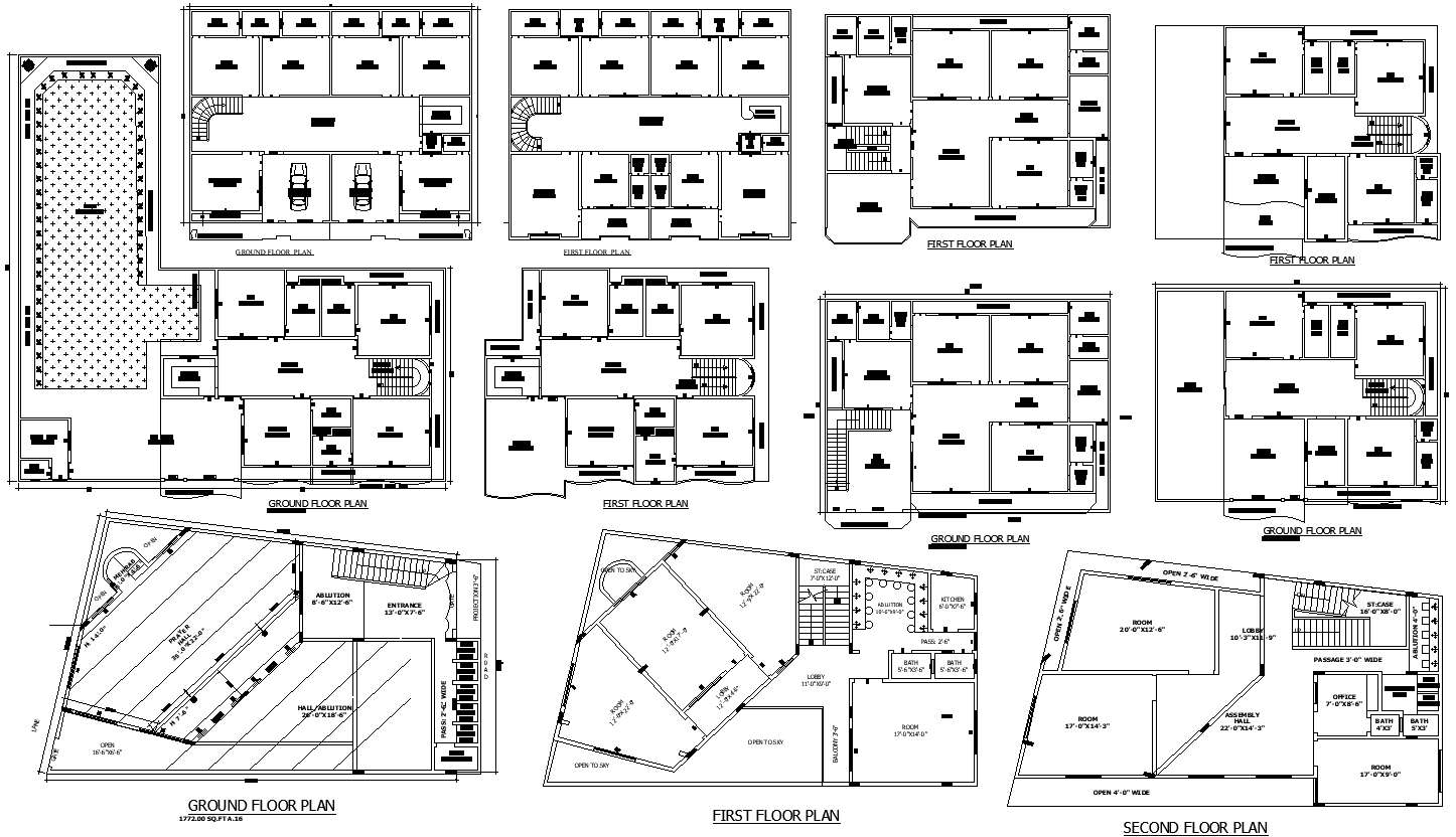 Prayer Hall Plan - AutoCAD DWG File 2D CAD Drawing Download 