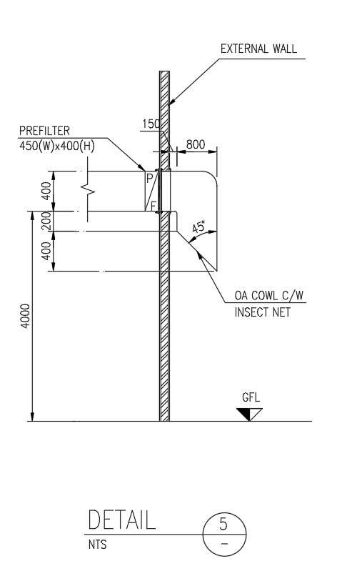 Pre filter on external wall of ducting in AutoCAD, dwg file