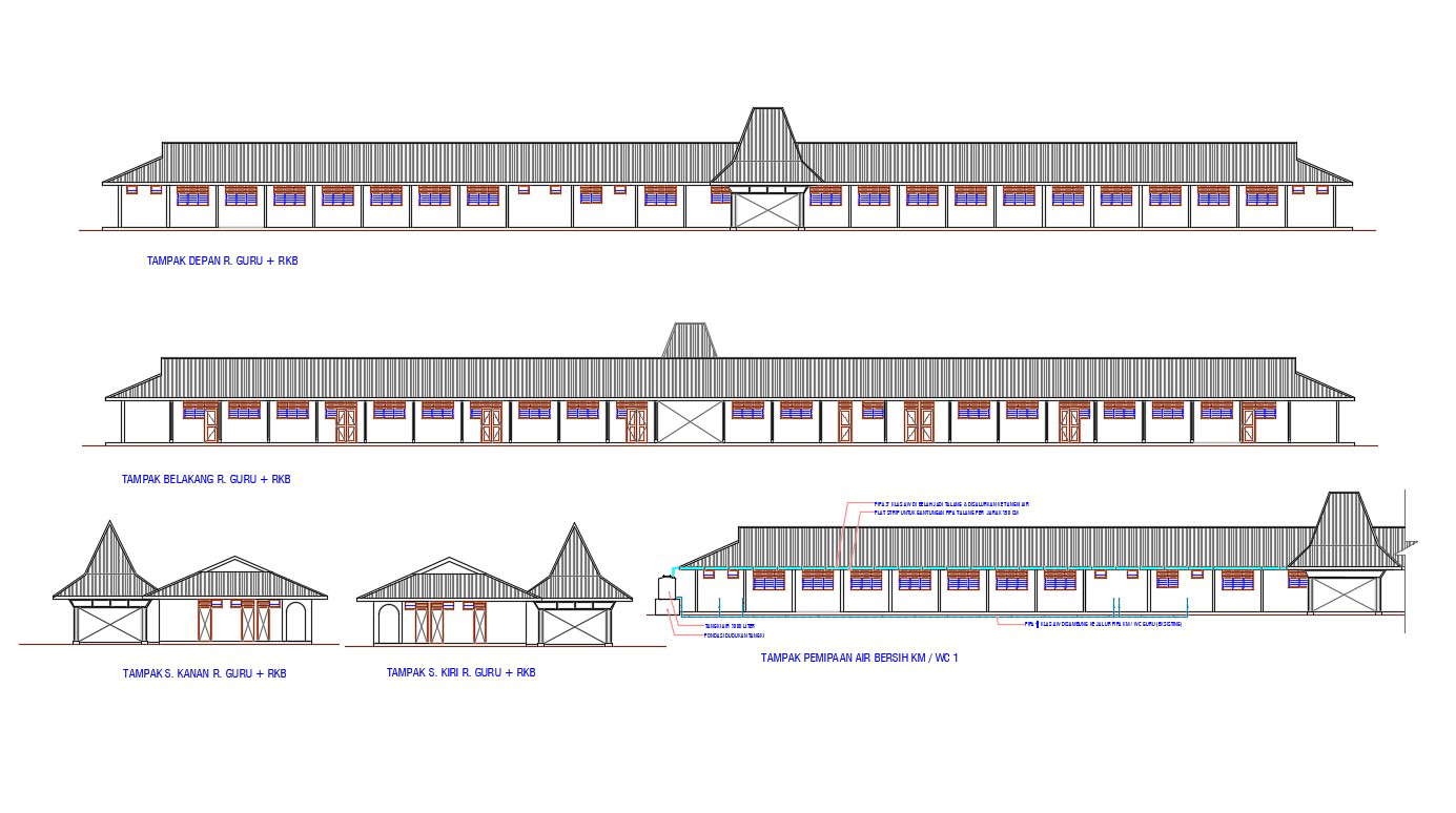 Primary School Building Elevation Design DWG File