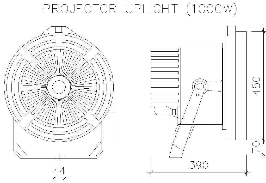 Projector uplight design in AutoCAD 2D drawing, CAD file, dwg file