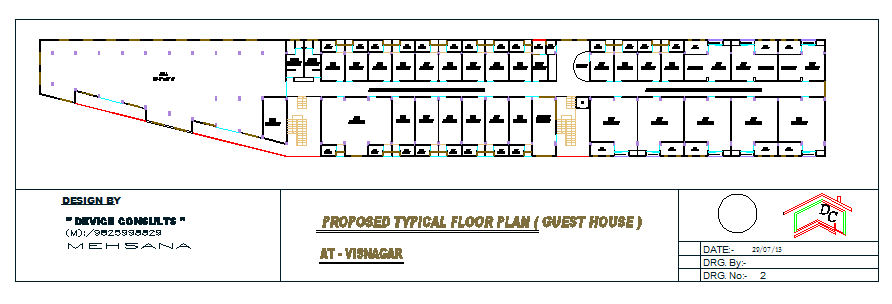 Proposed Typical floor layout plan of guest house design drawing