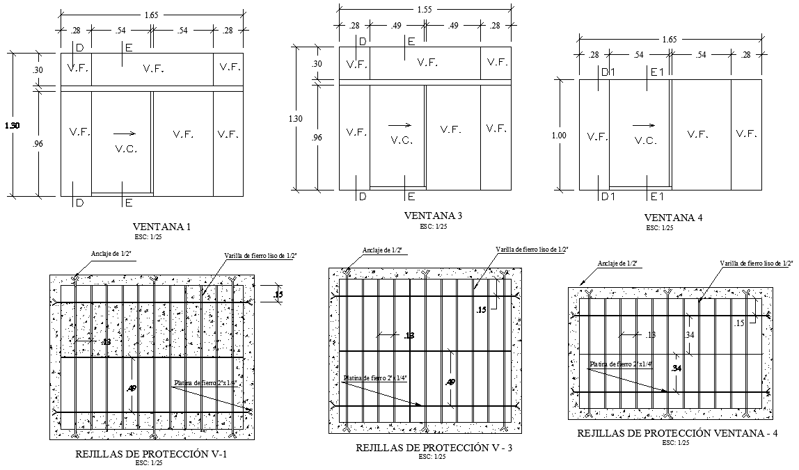 Protection grids plan and section detail dwg file