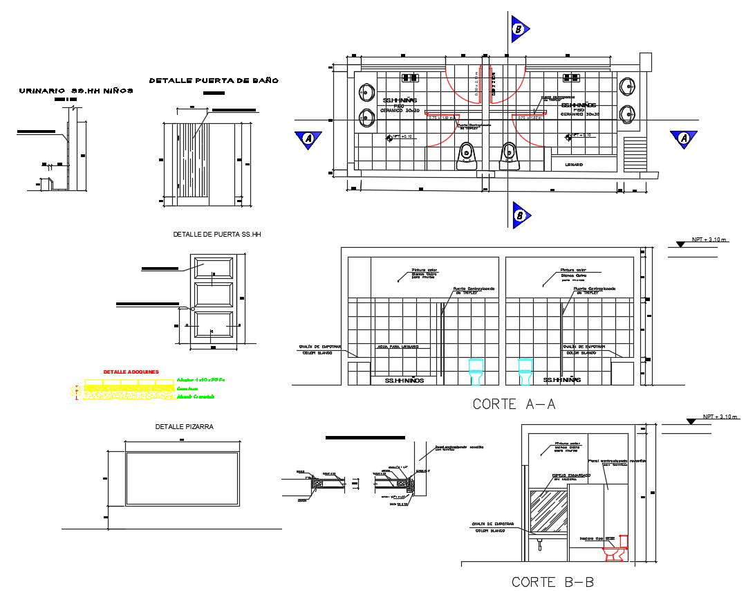 Public Toilet Plan And Section CAD Drawing