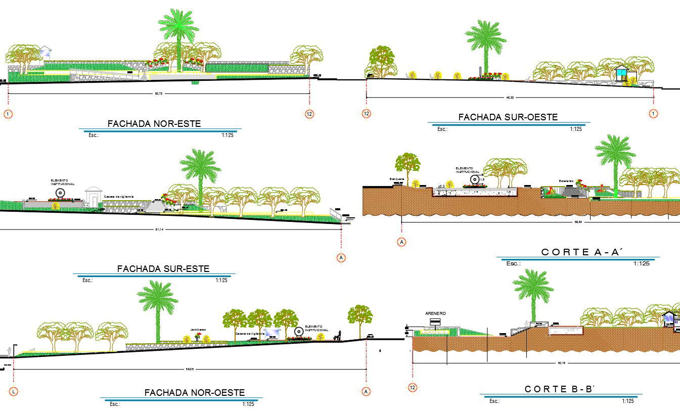Public garden area section detail dwg file