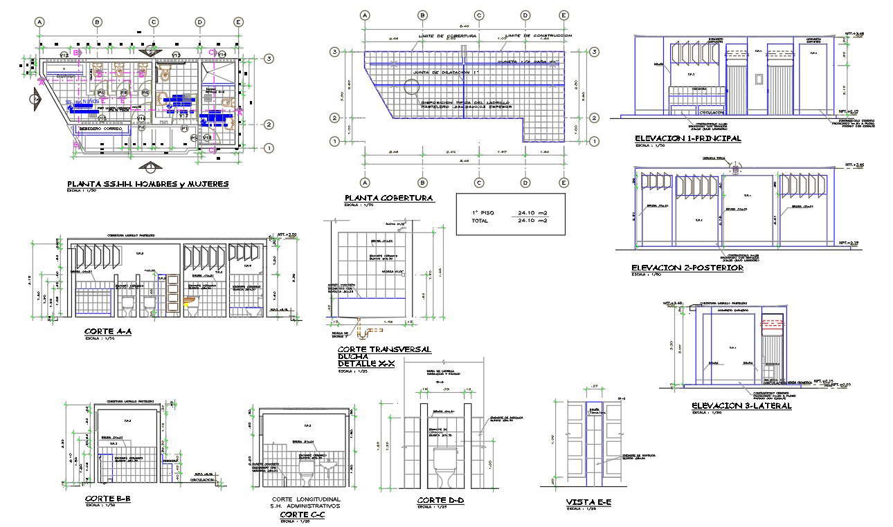 Public Toilet Plan And Sectional Elevation Design