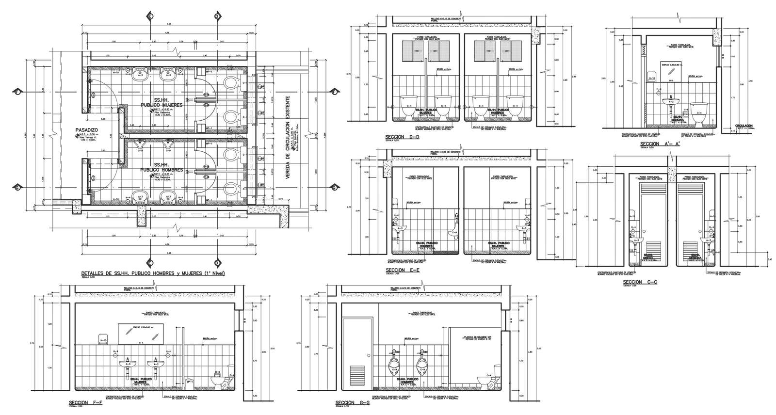 Public toilet design with elevation section and other details dwg autocad drawing. 