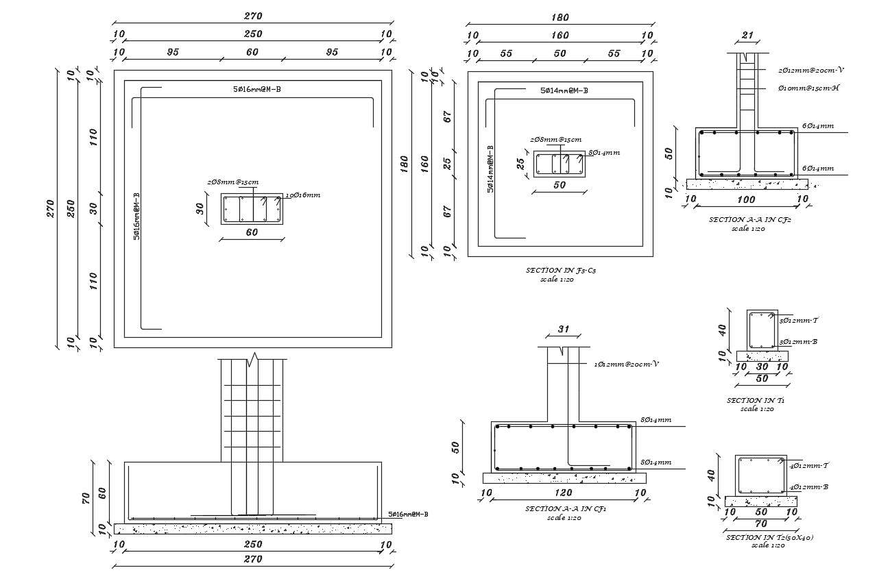 RCC Foundation And Column Section Drawing Free DWG File