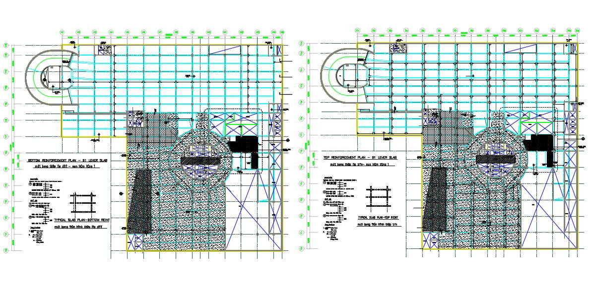 RCC Slab Reinforcement Steel Bars Design CAD Drawing